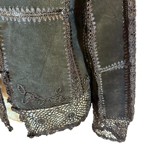 Boho Black Suede & Crochet Trim Jacket - Picture 3 of 9